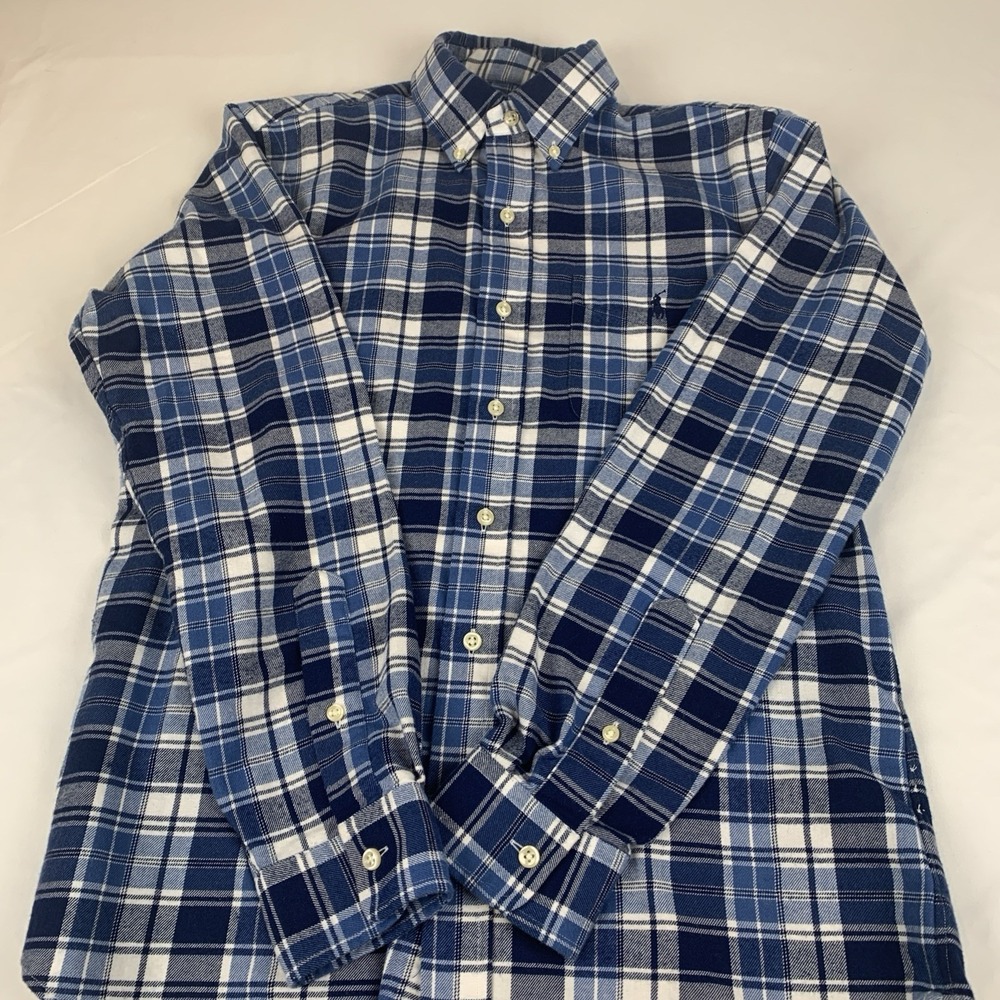Ralph Lauren Classic Fit Performance Flannel Blue Plaid Men's Small Fall Winter